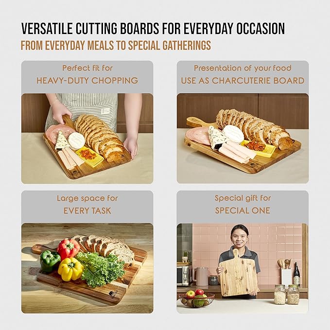 Bearchop Acacia Wood Cutting Boards with Handle,[17" x 13" x 0.75"] Large Wooden Charcuterie Board with for Serving Food, Decorative Wooden Serving Board for kitchen, Cheese Board for Display