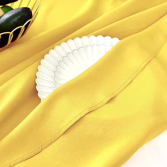 MEANMOY 2 Pack Yellow 210 GSM Water & Stain Resistant Round Tablecloth - Solid 60 Inch Circle Table Cloth Cover in Wrinkle Free Washable Wipe Clean Polyester for Wedding, Party, Banquet (2 Pcs)