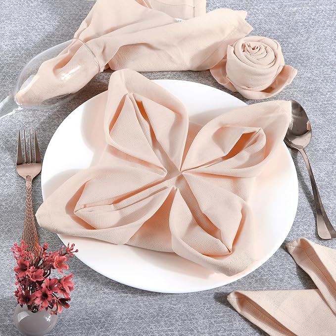 Fingercraft Cloth Napkins, Cotton Linen Blend Napkins Cloth Washable 12 Pack Premium Quality for Parties, Christmas, Thanksgiving, Weddings, Mitered Corner Dinner Napkin for Every Day Use Peach