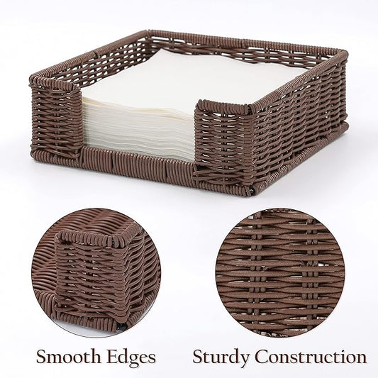 Paper Napkin Holder, Dinner Napkin Dispenser, Rustic Tissue holder, Flat Tissue Box, Resin Wicker, Dark Brown