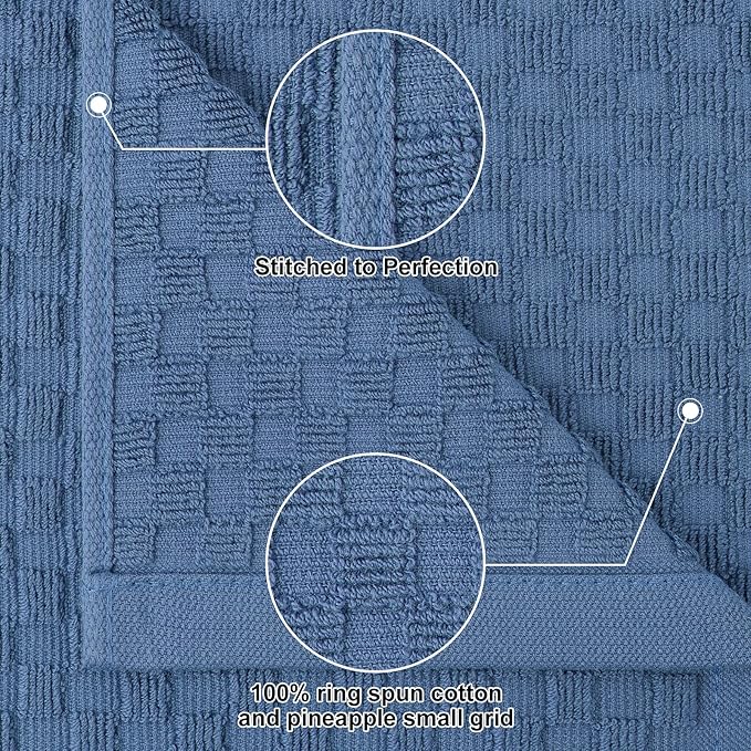 Homaxy 100% Cotton Kitchen Towels and Dishcloths Set, 12 x 12 & 15 x 25 Inches, Set of 8 Bulk Terry Cloth Dish Towels, Super Soft and Absorbent Hand Towel with Hanging Loop, Navy Blue