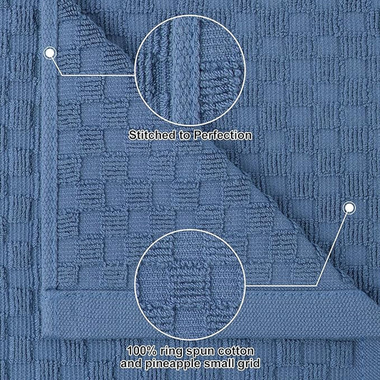 Homaxy 100% Cotton Kitchen Towels and Dishcloths Set, 12 x 12 & 15 x 25 Inches, Set of 8 Bulk Terry Cloth Dish Towels, Super Soft and Absorbent Hand Towel with Hanging Loop, Navy Blue