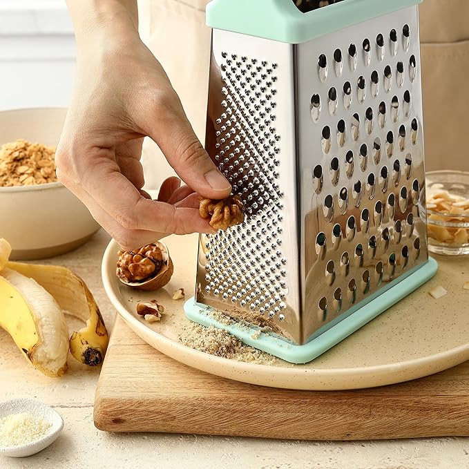 Spring Chef Stainless Steel XL Box Grater & Premium Lemon Zester with Handle - 2 Product Bundle - Mint