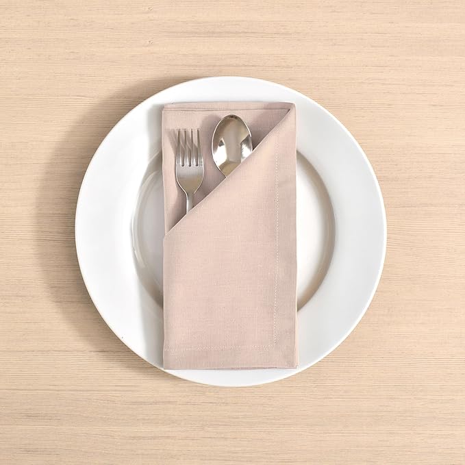 Cloth Napkins Dinner Washable Set of 4 in Cotton Linen Fabric Premium Quality, Mitered Corners for Reusable Every Day Use Pre Shrunk and Good Absorbency Christmas Cloth Napkins (Pack of 4, Peach)