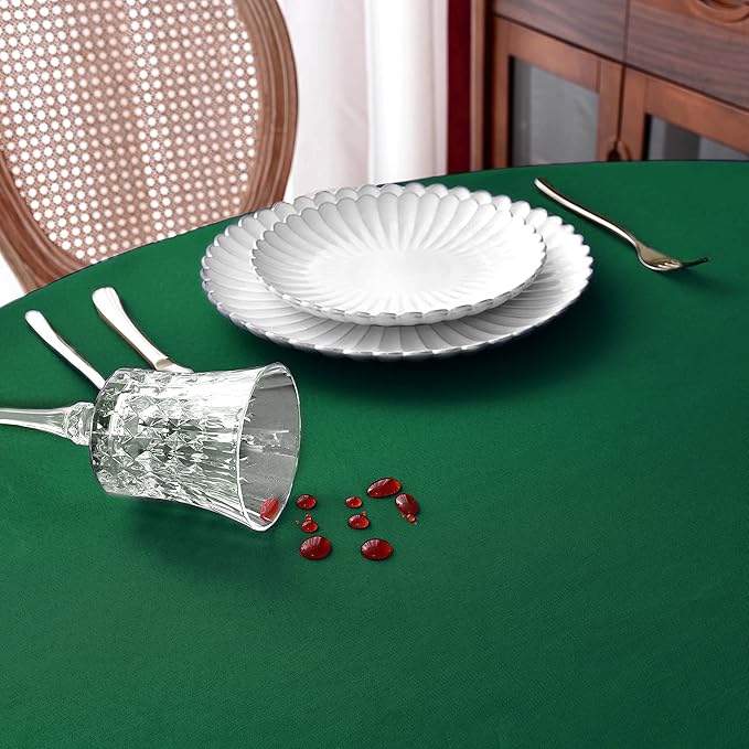MEANMOY 2 Pack Green 210 GSM Water & Stain Resistant Round Tablecloth - Solid 70 Inch Circle Table Cloth Cover in Wrinkle Free Washable Wipe Clean Polyester for Wedding, Party, Banquet (2 Pcs)