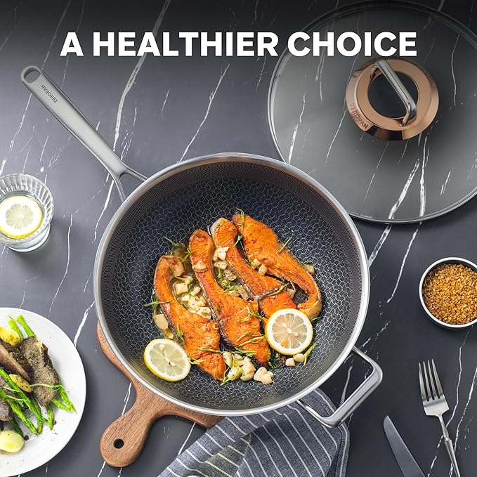 ZEROPAN Hybrid 12-Inch Wok with Lid,Nonstick Stainless Steel Woks & Stir-fry pans,Wok Pan,PFAS PFOA PTFE Free,Dishwasher-Friendly,Oven-Safe Up to 600°F,Compatible with All Cooktops