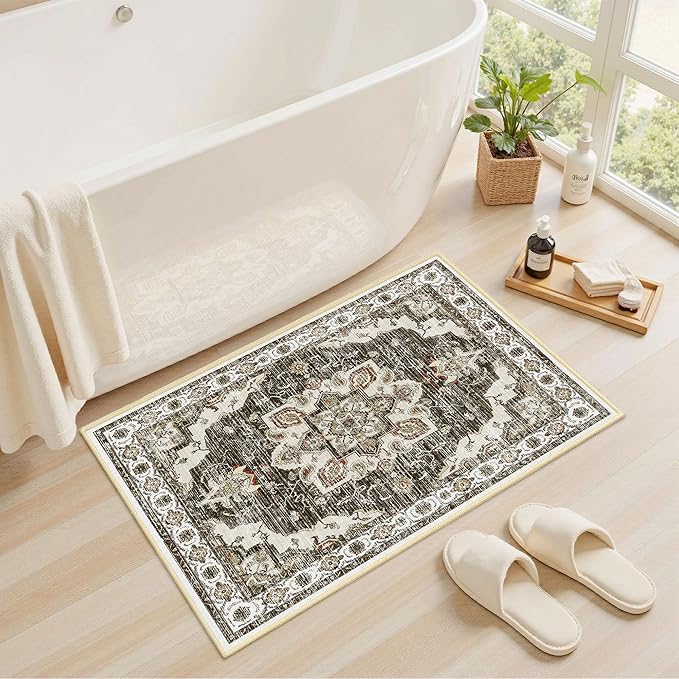 Tritard Non Slip Kitchen Rugs Sets of 3 Washable Kitchen Rug Boho Kitchen Mats for Floor Soft Kitchen Runner Rug Non Skid Kitchen Floor Carpet for Entryway Hallway Laundry Room,Beige Brown