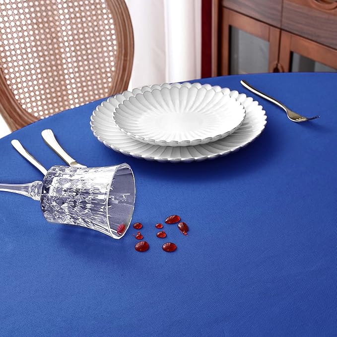 MEANMOY Royal Blue 210 GSM Water & Stain Resistant Round Tablecloth for Circle Table - Solid 60 Inch Table Cloth Cover in Wrinkle Free Durable Washable Polyester Fabric for Wedding, Party, Banquet