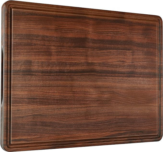 AZRHOM Walnut Wood Cutting Board, 24x18in Extra Large Wooden Chopping Boards with Deep Juice Groove and Side Handle, Thick Butcher Block for Kitchen Meat Cheese Gift for Wife Mom Gift Box