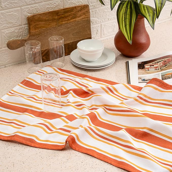 Kitchen Towel Set of 6, 100% Cotton Quick-Drying Absorbent Dish Towels & Tea Cloths, 20x30 Inch Decorative Farmhouse Towels for Kitchen, Honey Ginger,Grey & White Stripes