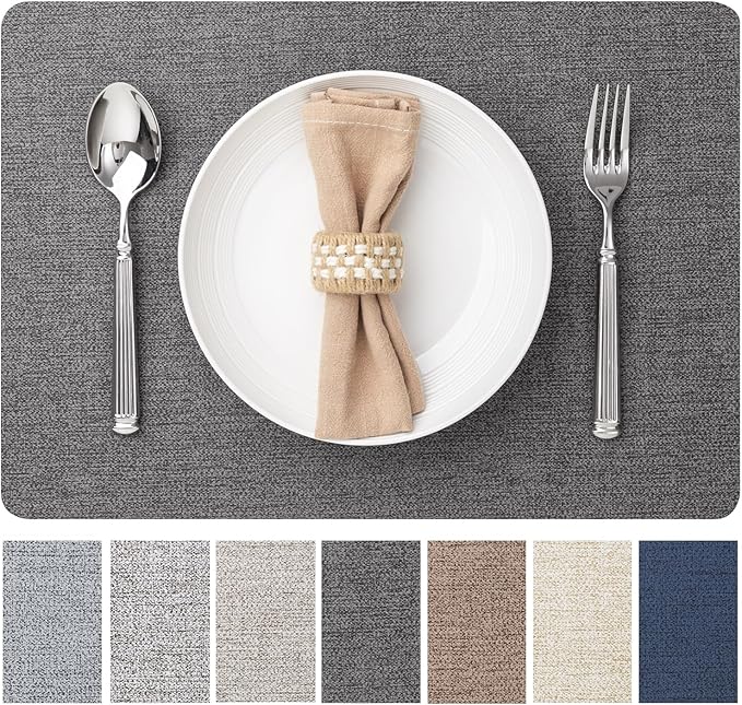 Faux Leather Placemats Set of 8 Vinyl Washable Wipeable Table Mats for Kitchen Dining Table Heat Resistant Waterproof Modern Indoor/Outdoor Placemats Non-Slip Easy Clean Place Mats (Midnight)