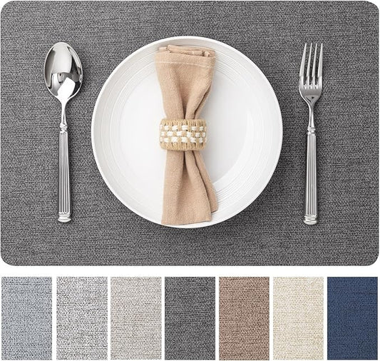 Faux Leather Placemats Set of 6 Vinyl Washable Wipeable Table Mats for Kitchen Dining Table Heat Resistant Waterproof Modern Indoor/Outdoor Placemats Non-Slip Easy Clean Place Mats (Midnight)