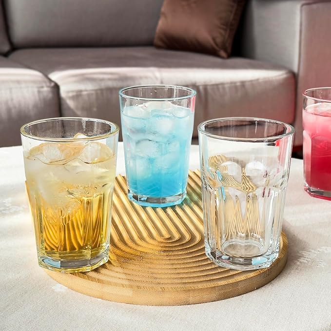 Drinking Glasses Set of 6, 12.5 oz Water Glasses – Durable Glassware for Juice, Milkshake, Coffee Glasses, Beer Glasses, Cocktail Tumblers, Heavy Base, Dishwasher Safe Kitchen & Party Use