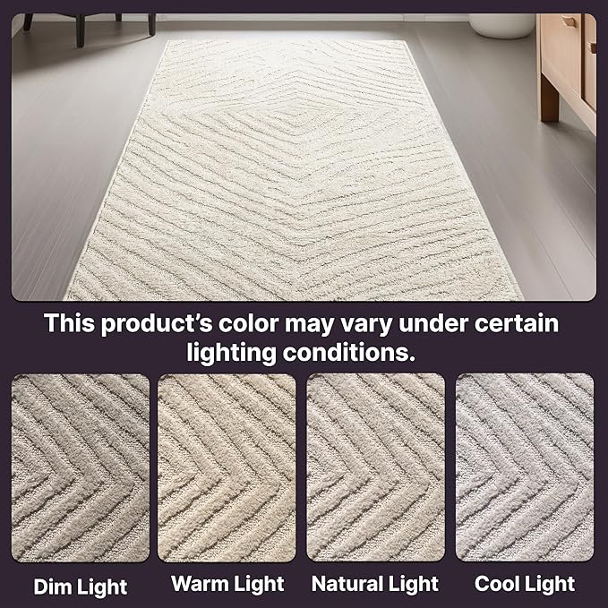 Well Woven Custom Size Hallway Stair Runner - Choose Your Length - 27 Inches Wide x 85 Feet Long Runner (27" x 85' Runner) Rug - Ivory Relajo Soft Touch, Modern Geometric - Hi-Lo Pile