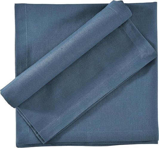 FINGERCRAFT Dinner Cloth Napkins, Cotton Linen Blend Mitered Corner Napkins Cloth 4 Pack Natural Premium Quality for Every Day Use, Parties, Easter, Thanksgiving, Weddings, 18x18 inch Stellar Blue