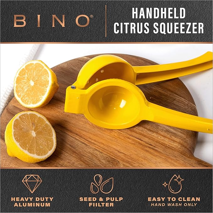BINO Aluminum Alloy Lemon Juicer - Yellow | Citrus Squeezer Press | Manual Hand Juicer Tool for Squeezing Fruit Juice | Hand Press Juicing Tool for Lemon & LIme | Orange Squeezer | Kitchen Tools
