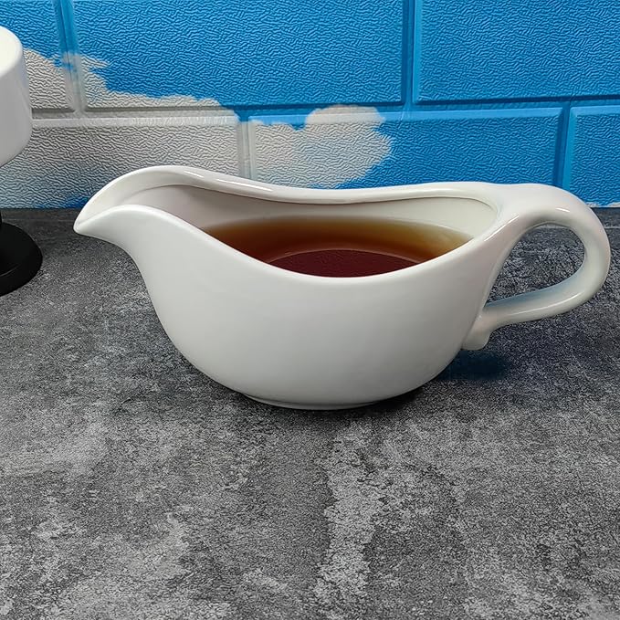 TripDock 24 Oz Gravy Boat- Large Capacity Thanksgiving Farmhouse Gravy Boat/White-Perfect Addition to Your Holiday Table Setup
