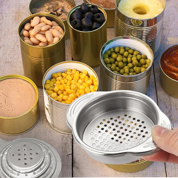 Pack of 2 Universal Can Colanders – Multipurpose Food Grade Colander with Handle for Large and Small Cans Vegetable Fruit Tuna Fish Strainer Small Strainer Set Stainless Steel