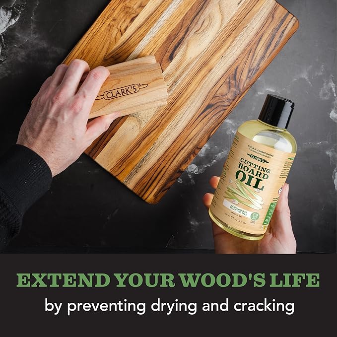 CLARK'S Bamboo Cutting Board Oil - Food Grade Mineral Oil for Wood Cutting Board - Scented with Lemongrass Essential Oils - Butcher Block Conditioner - Restores and Protects Wood - Made in USA,12oz