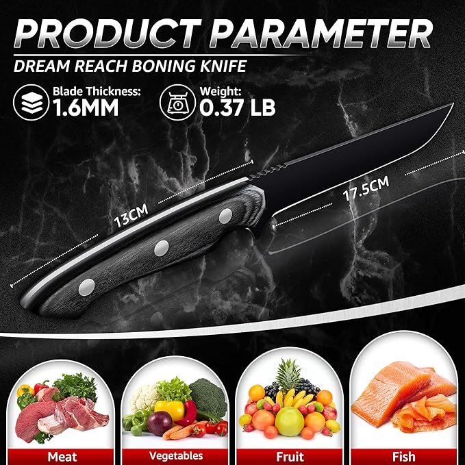 Dream Reach Fillet Boning Knife - Japanese Hand Forged Full Tang Sharp Deboning Knife for Meat Cutting, Kitchen BBQ Gift