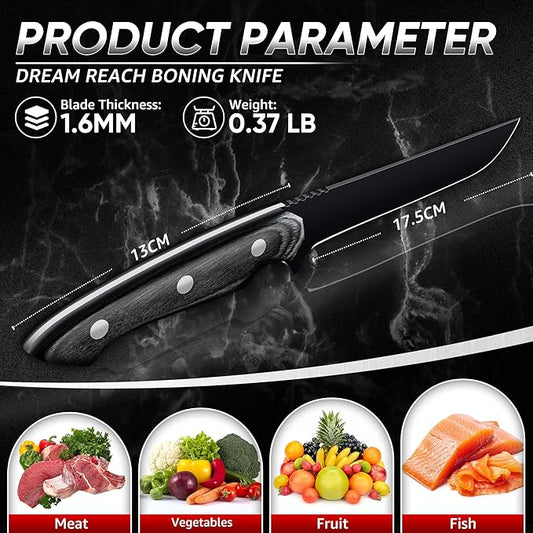 Dream Reach Fillet Boning Knife - Japanese Hand Forged Full Tang Sharp Deboning Knife for Meat Cutting, Kitchen BBQ Gift