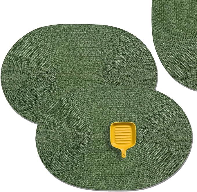 AHHFSMEI Placemats Set of 6 for Dining Table Washable Woven Non-Slip 18x12 inches Placemat Heat-Resistant Durable Table Mats for Dining Table Easy to Clean (Oval Green, 6)