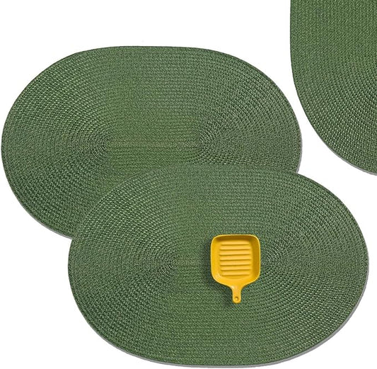AHHFSMEI Placemats Set of 6 for Dining Table Washable Woven Non-Slip 18x12 inches Placemat Heat-Resistant Durable Table Mats for Dining Table Easy to Clean (Oval Green, 6)