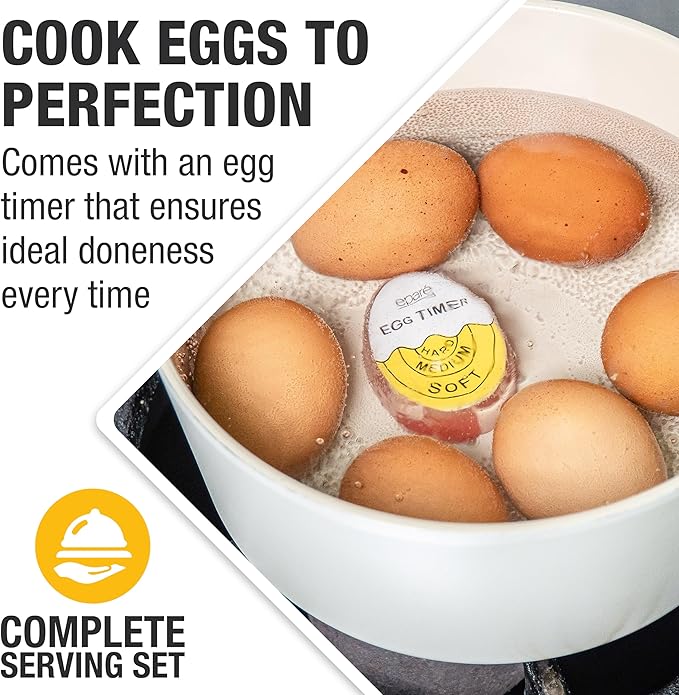 Eparé Egg Cups for Soft Boiled Eggs with Spoons & Egg Timer - Stainless Steel Egg Topper - Durable Egg Opener Topper Cutter - Giftable Egg Cracker Tool for English Breakfast