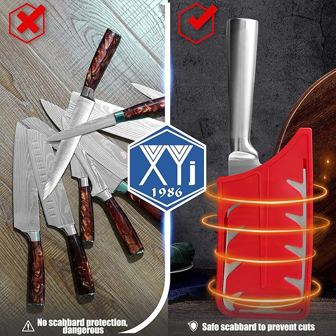 XYJ 2pcs/set Safety Knife Covers Sleeves Knives Edge Guard, Universal Knife Sheath, Cleaver, Chopping Knife Case Blade Guards Protector Red Kitchen Knife Cover Sleeve (For 7" Chopping Knife)