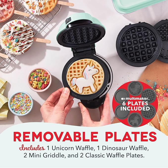 Dash MultiMaker® Mini System - Compact Waffle Maker for Family Breakfasts - Removable Griddle Plates & nonstick surface - 6 Plates - Aqua,(Pack of 4)