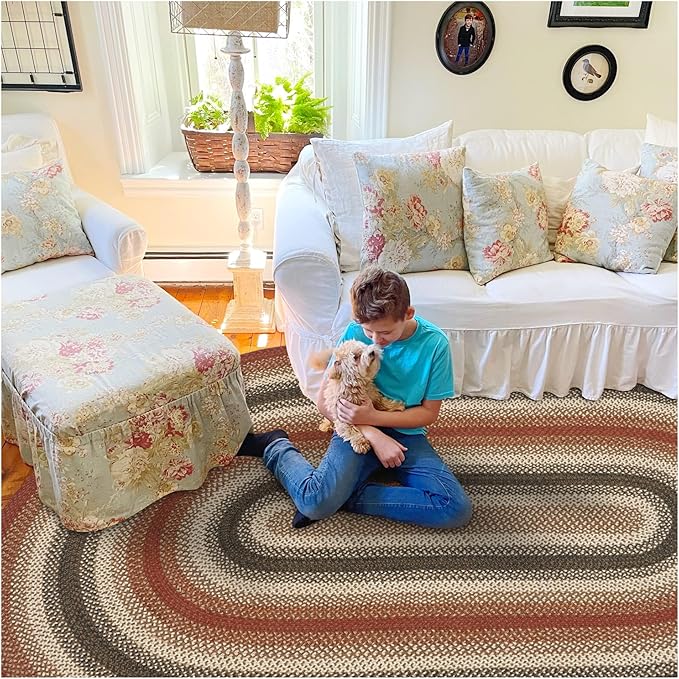 Homespice Chester Oval Woven Rug 5x8' - Cabin Style Natural Rugs for Living Room and Bedroom