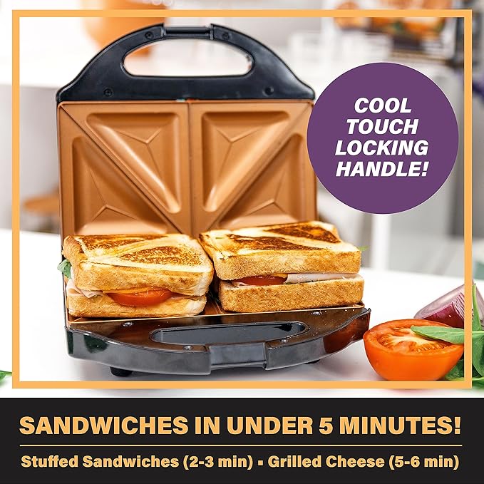 Gotham Steel Nonstick Panini Press Sandwich Maker,2in1 Breakfast Sandwich Maker Grill/Sandwich Press Grill with Indicator Light, Makes 2 Sandwiches with Easy Cut Edges,(Pack of 2)