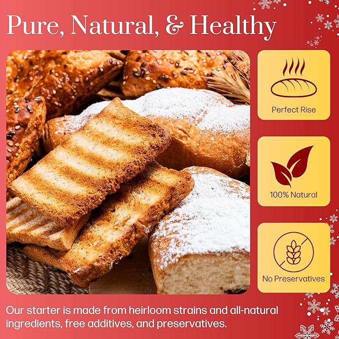 Mature Sourdough Starter Culture – 100+ Years Old Dehydrated Sourdough Starter Kit for Delicious Homemade Sourdough Bread – All-Natural and Healthy - Beginner Friendly, Fast reactivation and Expert Support