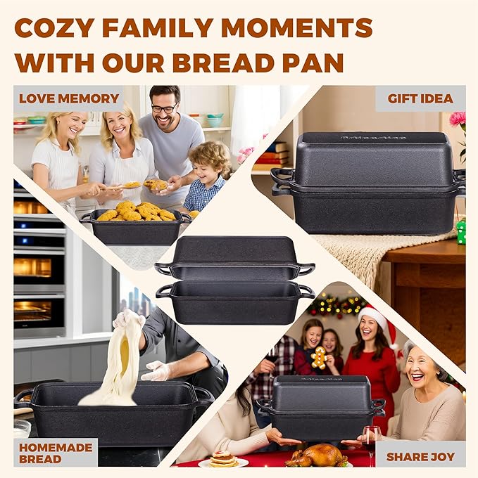 Articasting 11x5 Inch Cast Iron Bread Loaf Pan With Lid，5.8 Qt Large Loaf Pan For Sourdough Bread Baking, Pre-Seasoned Heavy Duty Dutch Oven Bread Pan For a Crispy Crust