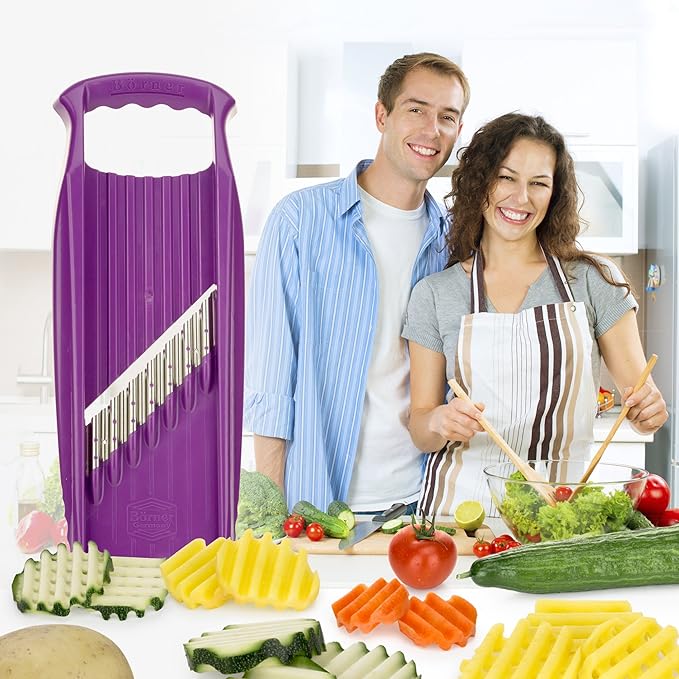 Börner Wave-Waffle XXL PowerLine Crinkle Cut Vegetable Slicer (Puple) • Slicer for XXL Wave & Waffle Cut • Wavy Vegetable Cutter • Slicer for Lattice Potatoes & XXL Wavy Potato fries