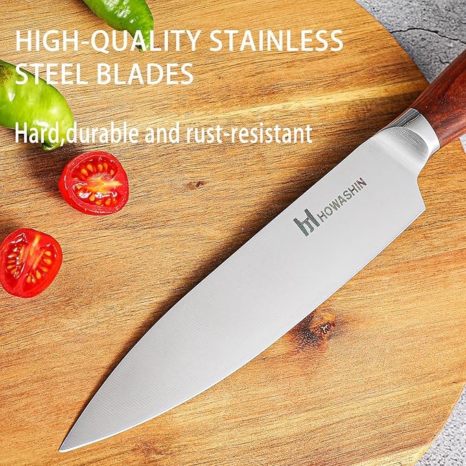 Professional Kitchen Knives High Carbon Stainless Steel Chef Knife Set,3PCS Ultra Sharp Japanese Knife with Sheath,Ergonomic Rosewood Handle Elegant Gift Box for Home or Restaurant