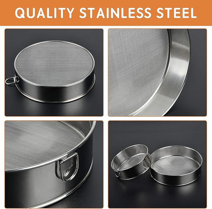 Supkiir Stainless Steel Flour Sifter, 6-Inch, 8-Inch Sieve Fine Mesh Strainer Round Sifting Pan for Baking Straining Powdering Bread Dough Cake Fondant Icing