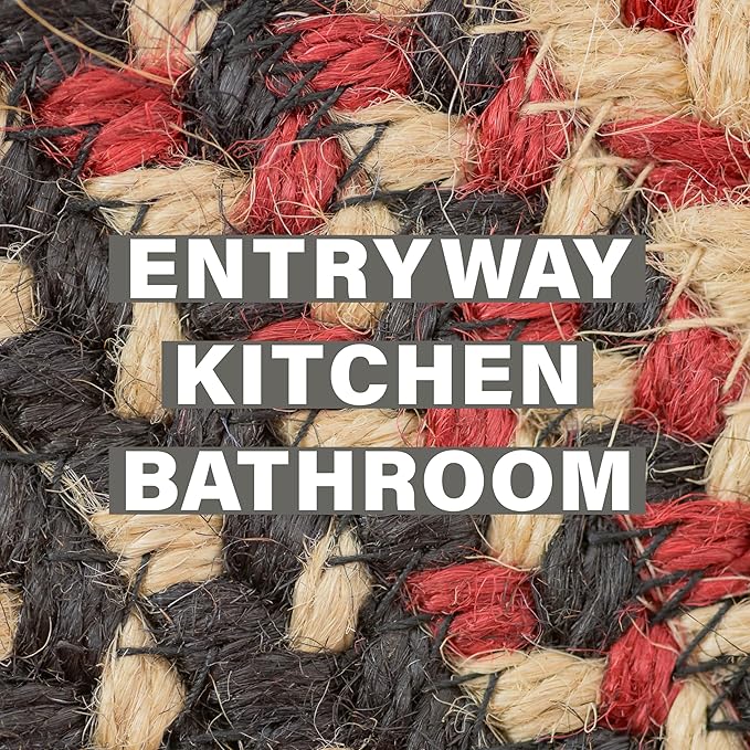 Homespice Primitive Star Gloucester Black Braided Rug 2' x 3' - Country Style Jute Kitchen Rug for Primitive Decor