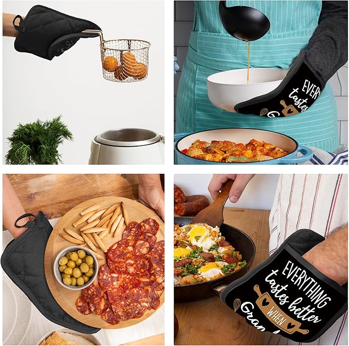 Grandpa Gifts Pot Holders with Pockets, Everything Tastes Better When Grandpa Makes It Pot Holders Heat Resistant Oven Mitts Hot Pads for Kitchen Baking Cooking,Potholders for Kitchens