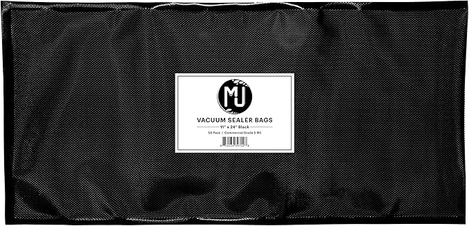 MJ Commercial-Grade Vacuum Sealer Bags for Food Storage, Sous Vide | 50 Pack (11" x 24" 5 Mil, All Black)