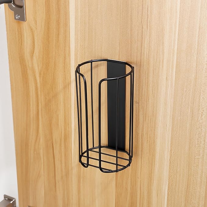 YIGII 3 Pack Adhesive Cabinet Door Organizer, Black Cabinet Door Storage with Plastic Wrap Organizer, Slim Kitchen Basket Wall Mounted for Pantry, Under Sink