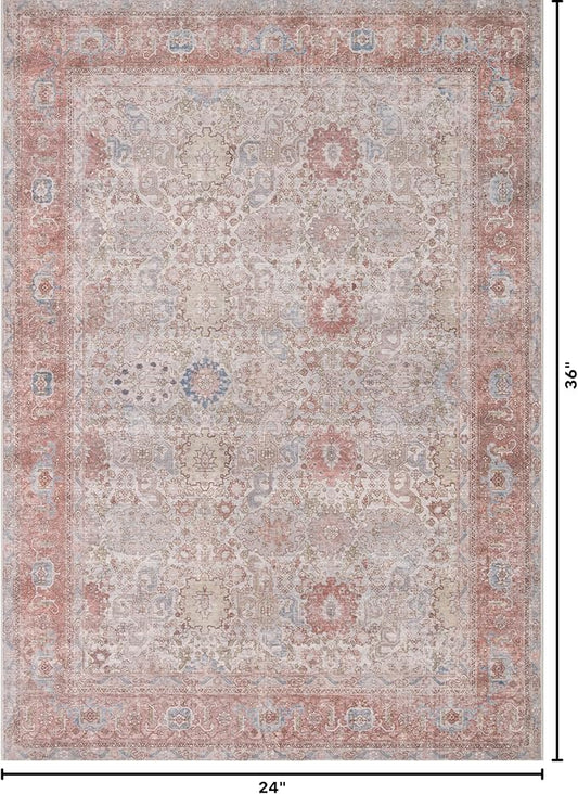 Kuden 2x3 Small Rug, Machine Washable, Non-Slip Backing, Vintage Style, Soft, Low Pile, Area Rugs for Entryway Kitchen Indoor Entrance