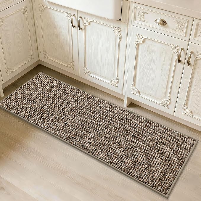 JSEI Kitchen Runner Rugs, 17''x48'' Non-Slip Kitchen Mats for Floor, Machine Washable Absorbent and Stain Resistant Kitchen Rug, Carpet Mats with TPR Backing for Kitchen, Taupe