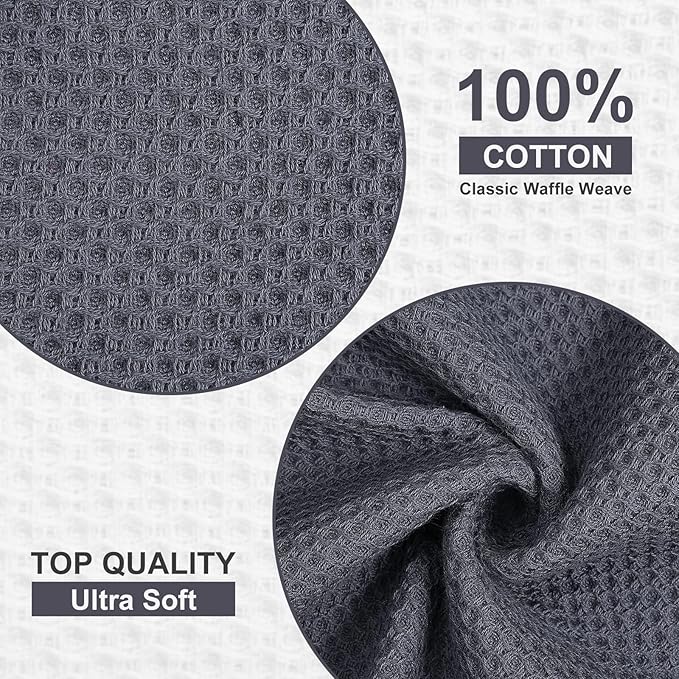Kitinjoy 100% Cotton Kitchen Dish Cloths, 12 Pack Waffle Weave Ultra Soft Absorbent Dish Towels for Drying Dishes, Quick Drying Dish Rags, 12 X 12 Inch, Multicolor