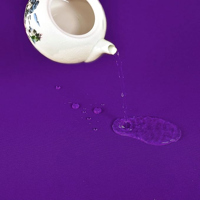 MEANMOY Purple 210 GSM Water & Stain Resistant Round Tablecloth for Circle Table - Solid 90 Inch Table Cloth Cover in Wrinkle Free Durable Washable Polyester Fabric for Wedding, Party, Banquet