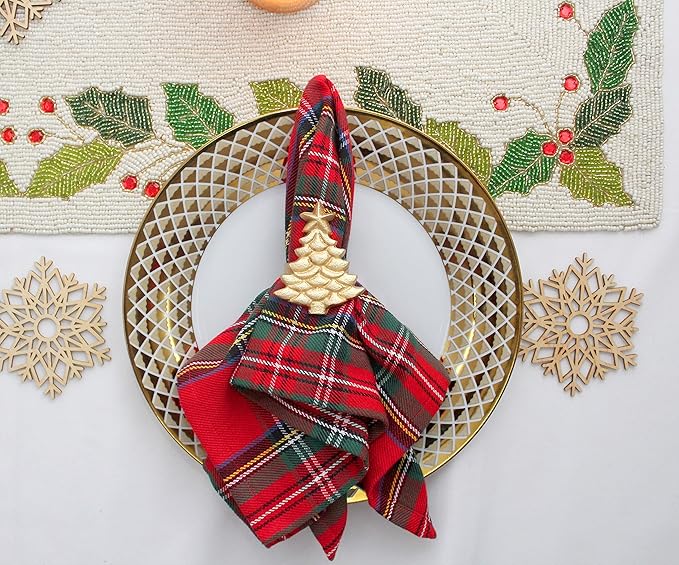 COTTON CRAFT Christmas Tree Napkin Rings - 8 Pack - Merry Xmas Hallelujah Holiday Dining Table Handmade Metal Napkin Holder - Joy Rejoice Festive Elegant Celebration Party Gift Tabletop Décor - Gold