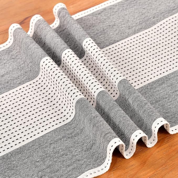 Wracra Linen Table Runner, Farmhouse Macrame Table Runners 48 Inches Long for Dining Table Decor, Wedding, Party and Dresser Decor (Black,48")