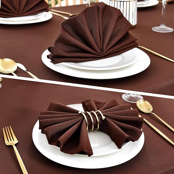 Wolkemer Set of 4 Chocolate Cloth Napkins 17 x 17 Inches Solid Washable Polyester Dinner Napkins with Hemmed Edges for Dinners Parties Weddings Banquets Events Table Decoration