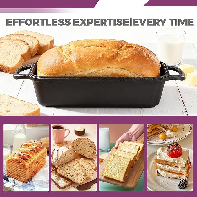 Vanderlume 11x5 Inch Cast Iron Loaf Pan with Lid, Large Dutch Oven Bread Loaf Pan for Sourdough, Homemade Bread Baking, Even Heat Distribution, 5.8Qt