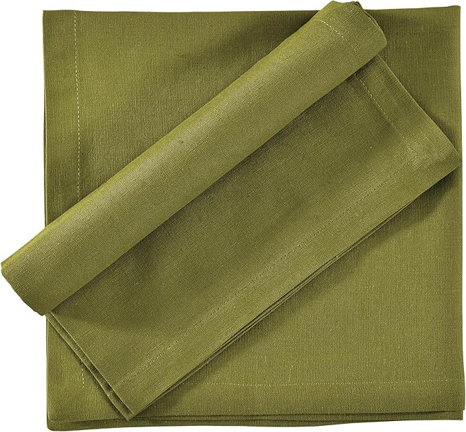 FINGERCRAFT Dinner Cloth Napkins, Cotton Linen Blend Mitered Corner Napkins Cloth 4 Pack Natural Premium Quality for Every Day Use, Parties, Easter, Thanksgiving, Weddings, 18x18 inch Olive Green